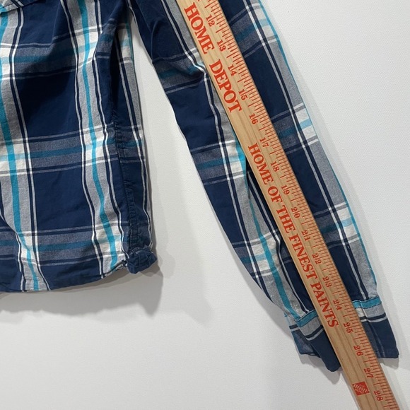 Hollister Mens Plaid Long Sleeve Snap Button Shirt Blue Turquoise M - Picture 4 of 8